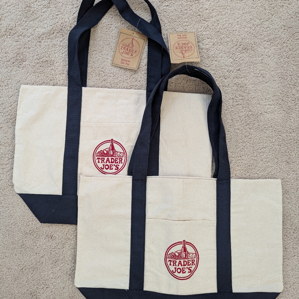 Trader Joe's Navy blue large canvas tote bags bundle - Set Of 2